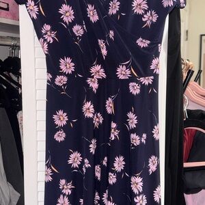 Kaileigh Navy Dress with Pink Floral Pattern